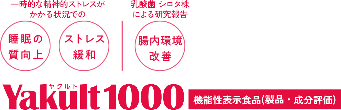 睡眠の質向上、ストレス緩和、腸内環境改善、ヤクルト1000、機能性表示食品